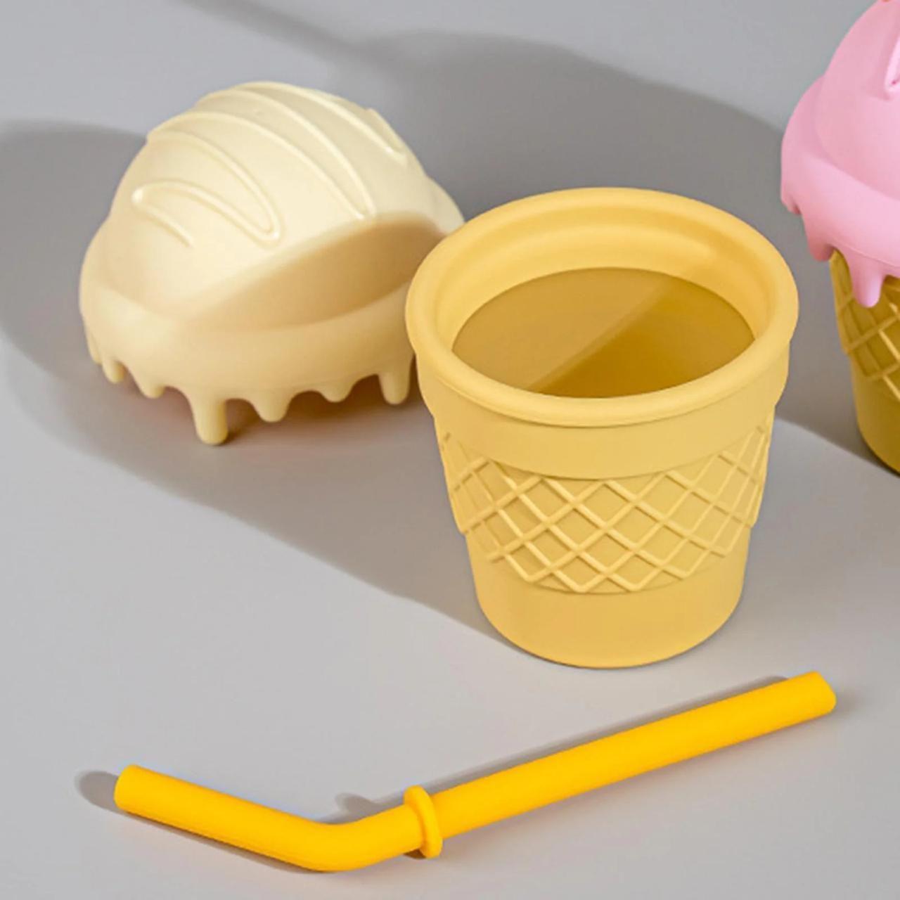 Vaso Con Bombilla Estilo Barquillo Helado Silicona-2