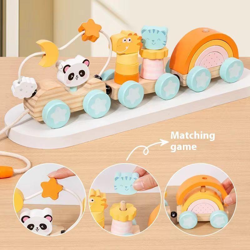 Juguete De Arrastre Tren De Madera Animalitos Color Pastel-1