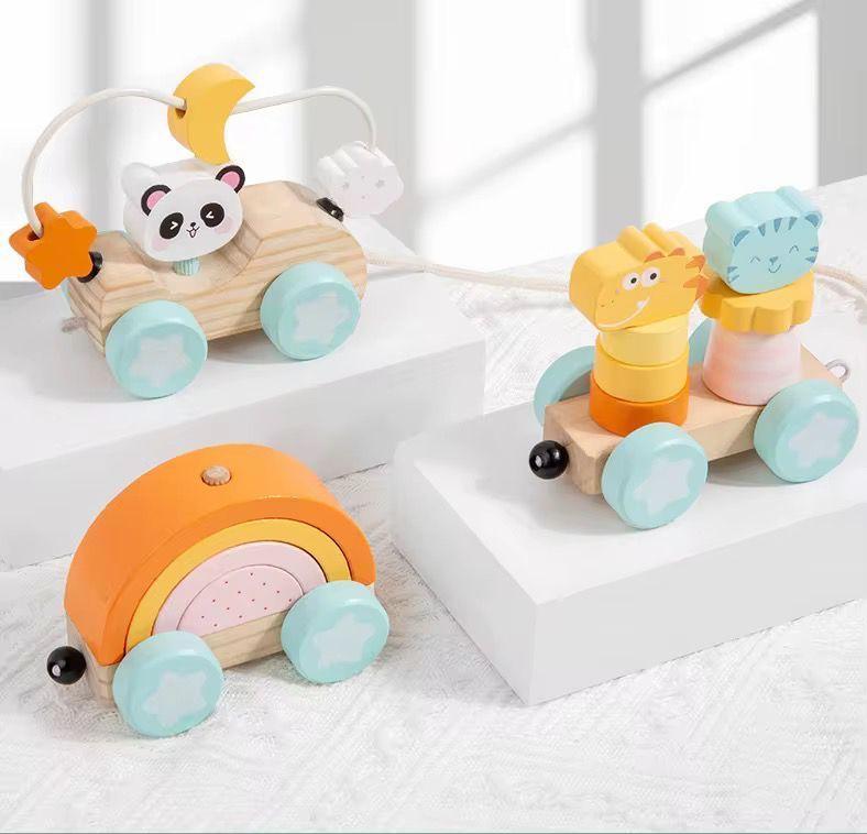 Juguete De Arrastre Tren De Madera Animalitos Color Pastel-2