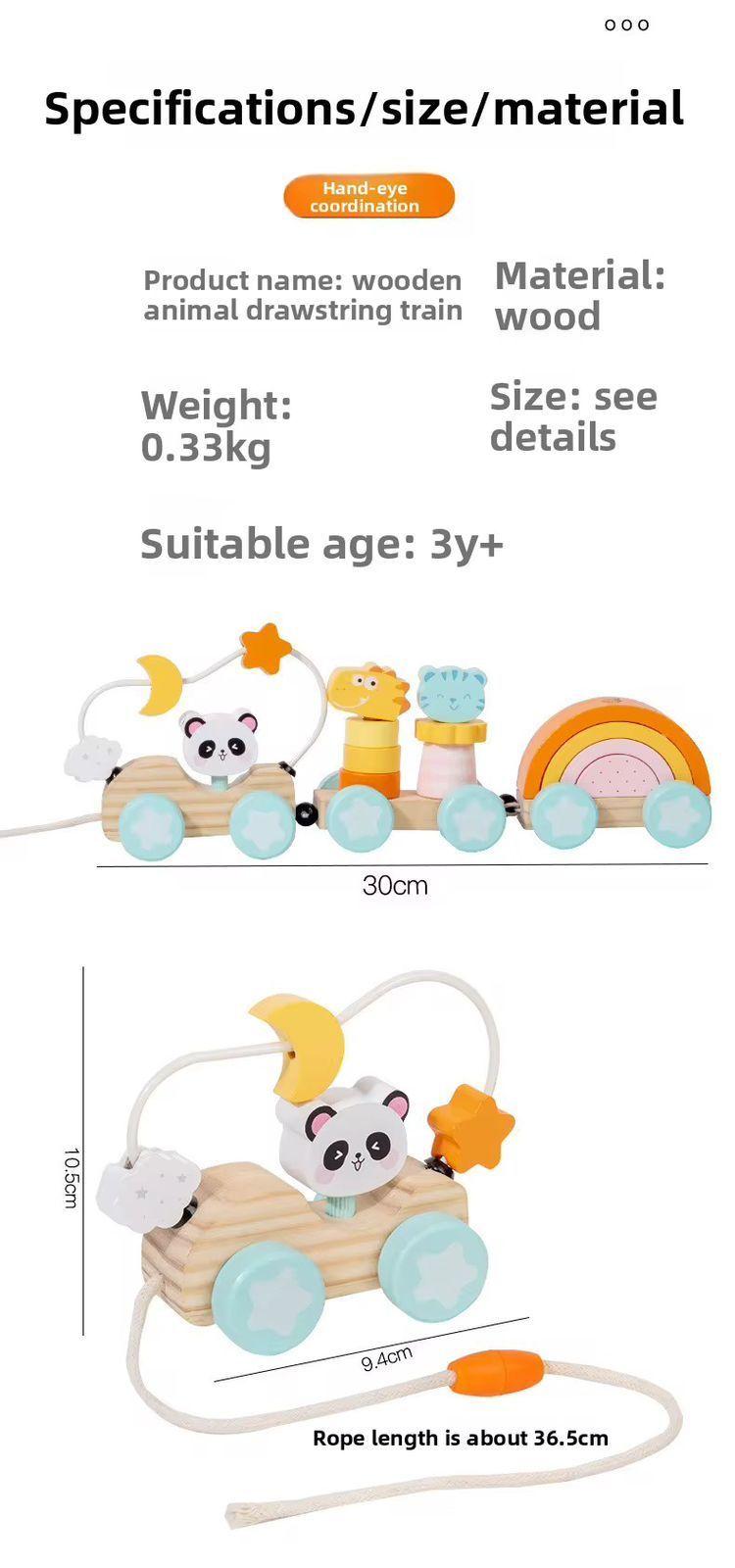 Juguete De Arrastre Tren De Madera Animalitos Color Pastel-3