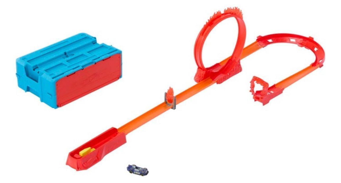Hot Wheels Pista De Juguete Caja De Acrobacias Llamas 4en1-1