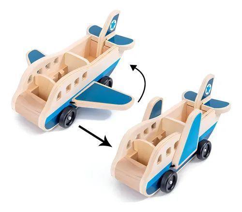 Juguete Avion De Madera Didactico Con Pasajeros Y Equipaje-2