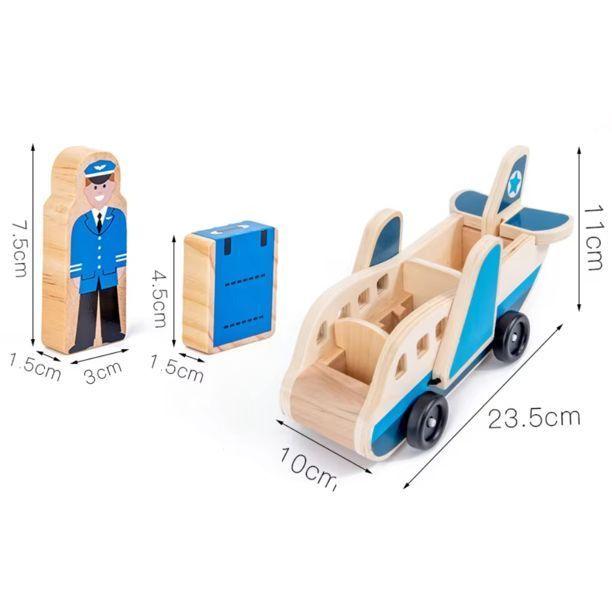 Juguete Avion De Madera Didactico Con Pasajeros Y Equipaje-3