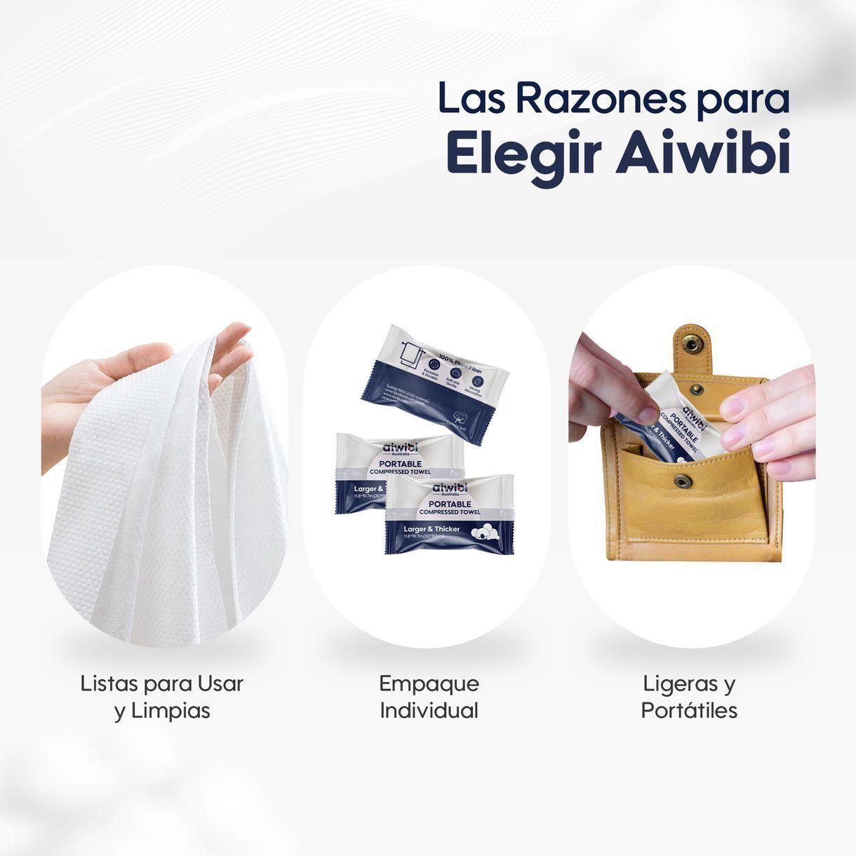 Toallas Comprimida Desechables Portatil Fibra Natural Aiwibi-4