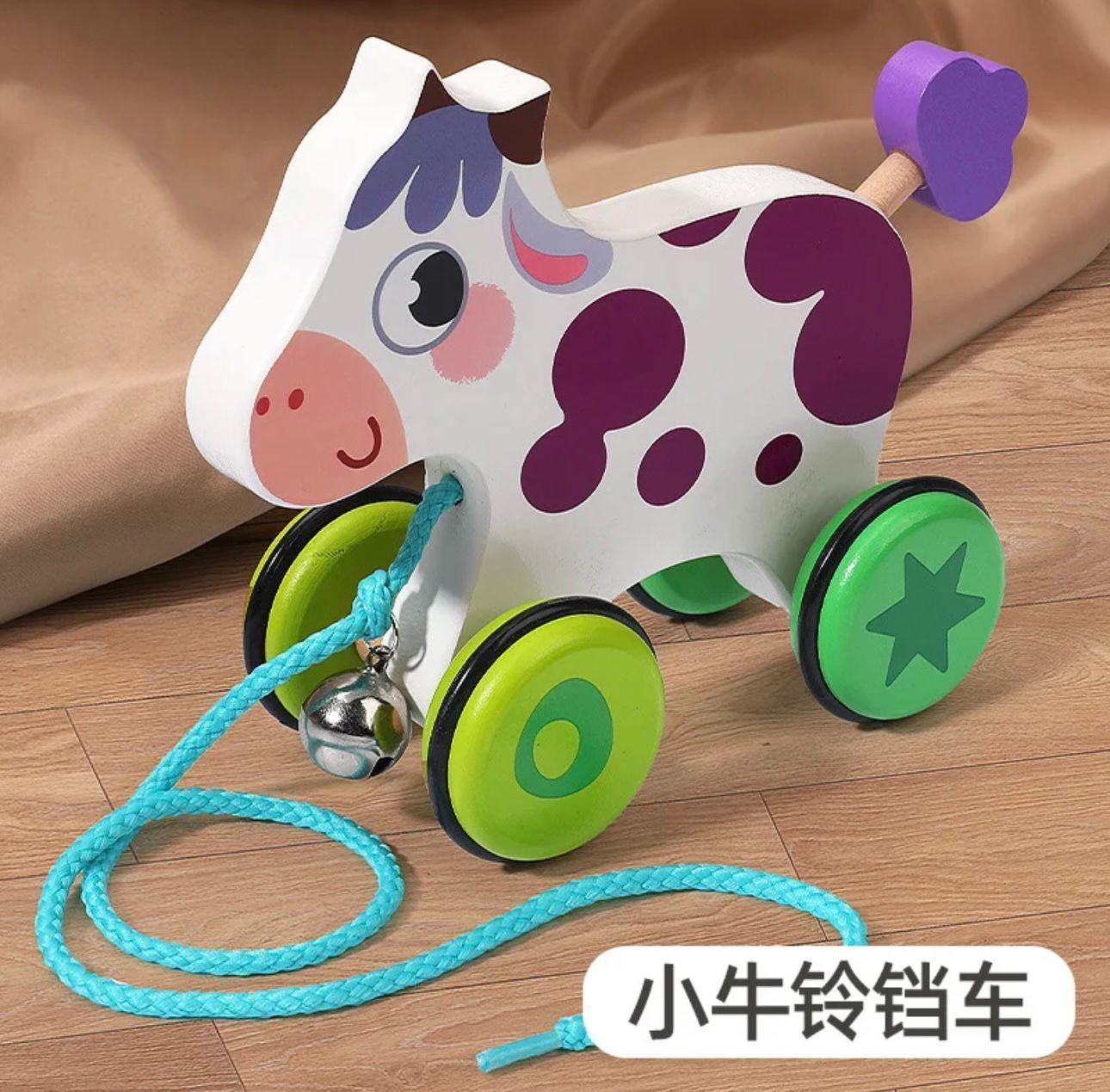 Juguete Animalitos De Arrastre sonajero Madera Juego Vaquita-2