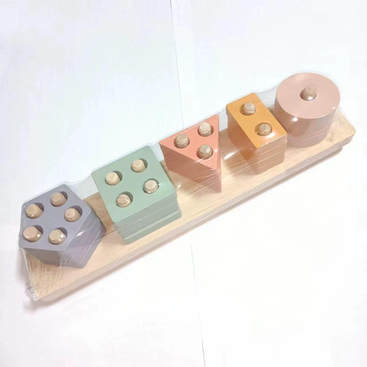 Juego De Encaje Madera Figuras Geometricas Colores Pastel-2