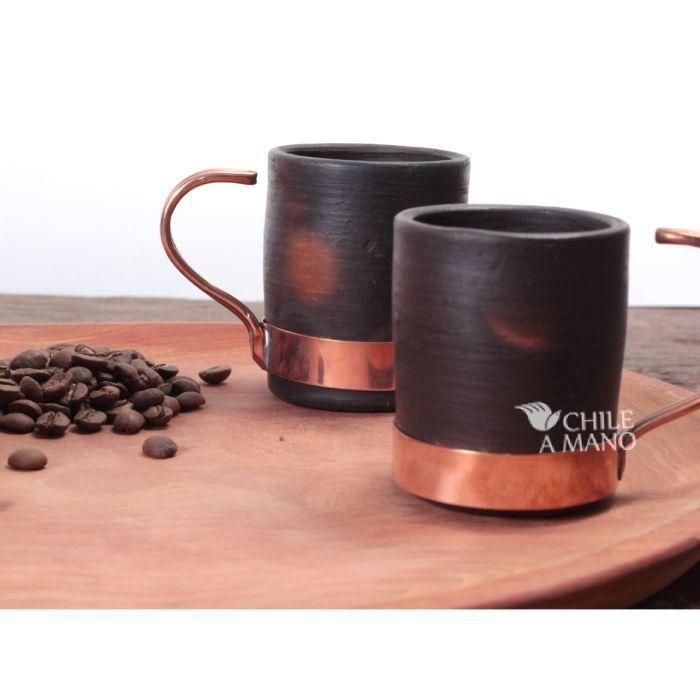 Set de 2 tazas de greda y cobre para café espresso-1