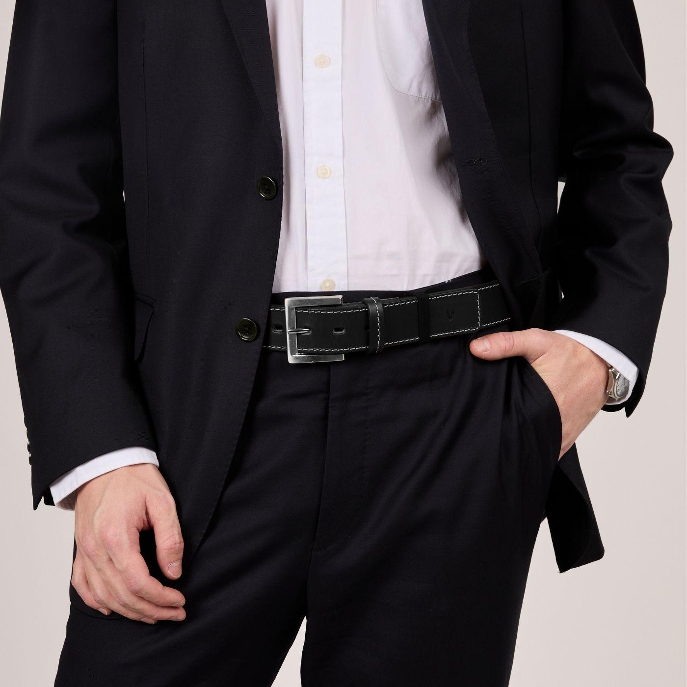 Cinturon Suela Cuero Hombre Véroz Costuras Casual - Negro-1