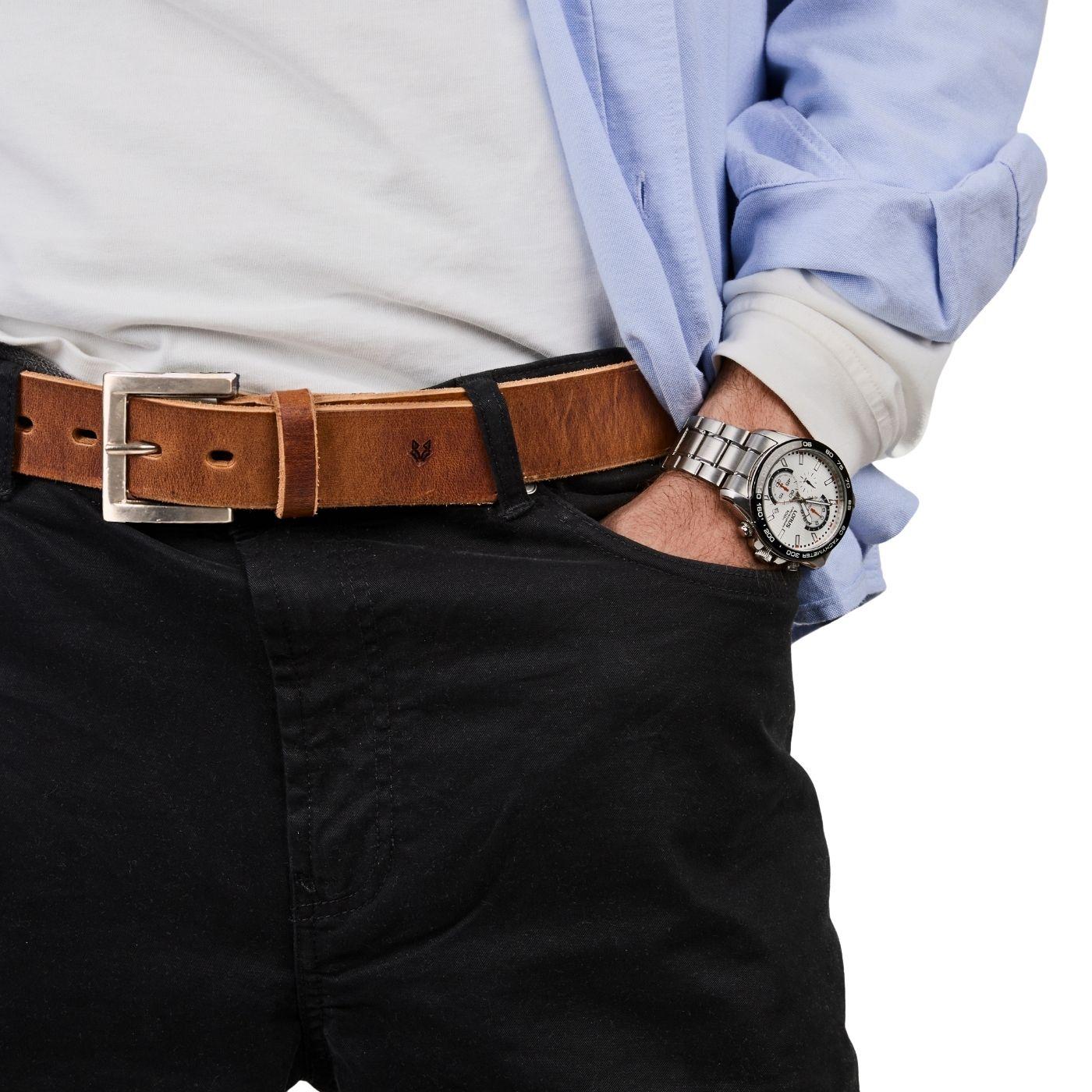 Cinturon Hombre De Cuero Liso Casual Cafe Véroz-1