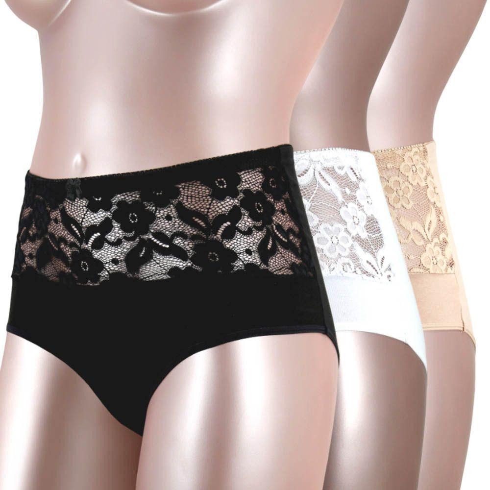 Calzon Tiro Alto Algodón con Encaje Pack 3-0