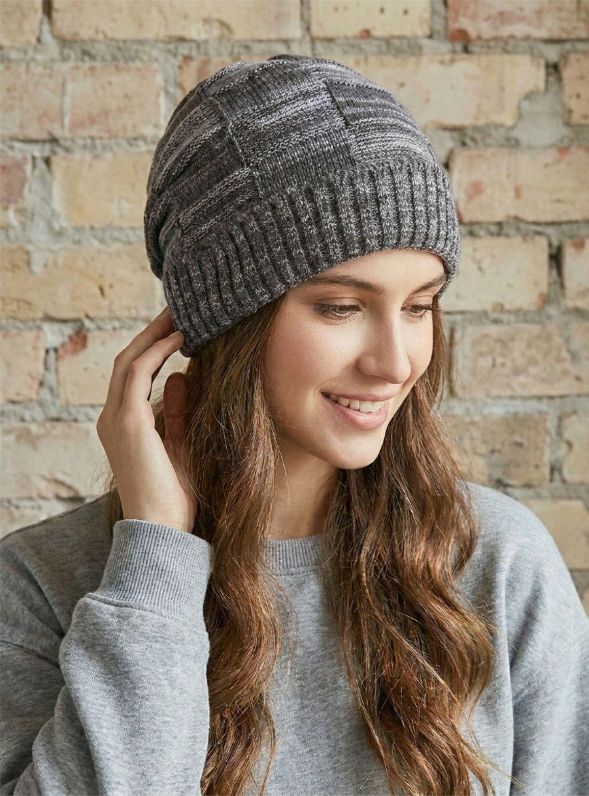 Gorro de Lana Gris para Mujer | Beanie de Punto Invierno Polar Masc-3