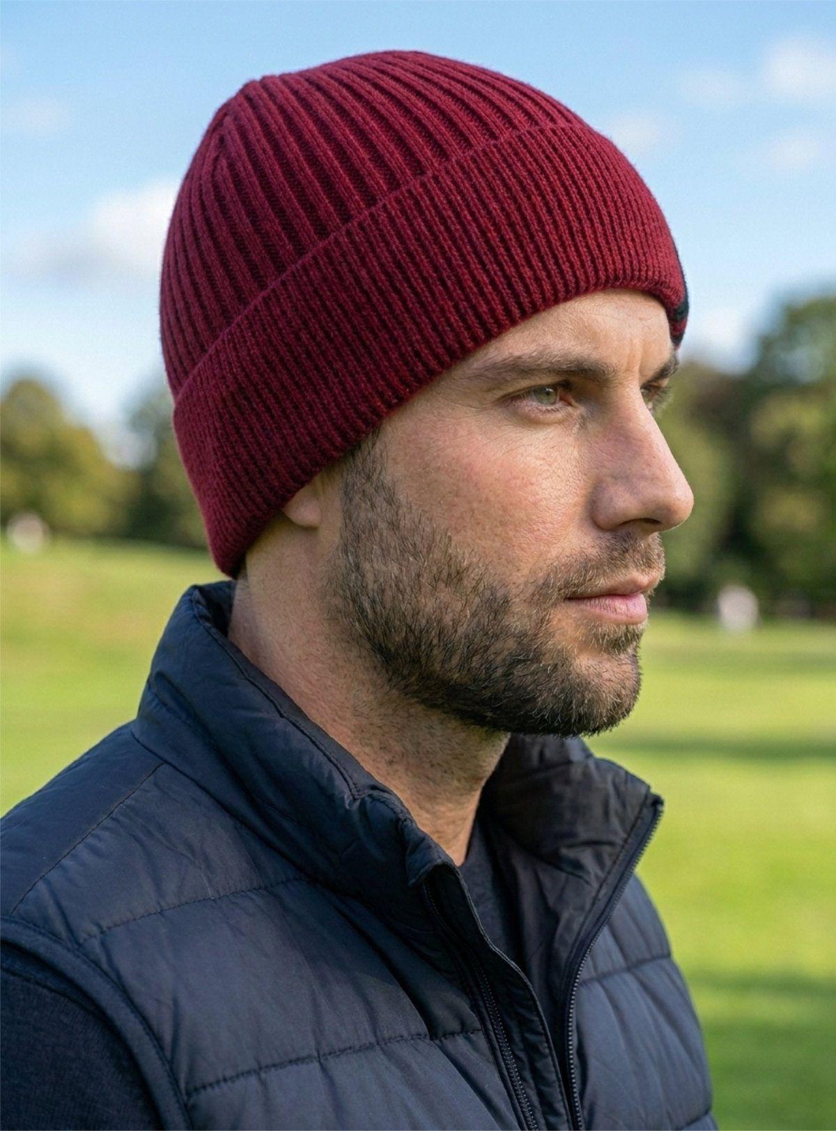 Gorro de Lana Tejido en Canalé Color Burdeos para Hombre 4L-2