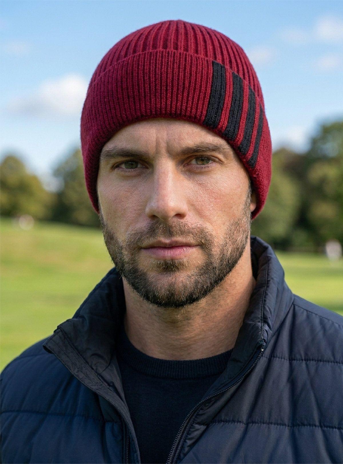 Gorro de Lana Tejido en Canalé Color Burdeos para Hombre 4L-3
