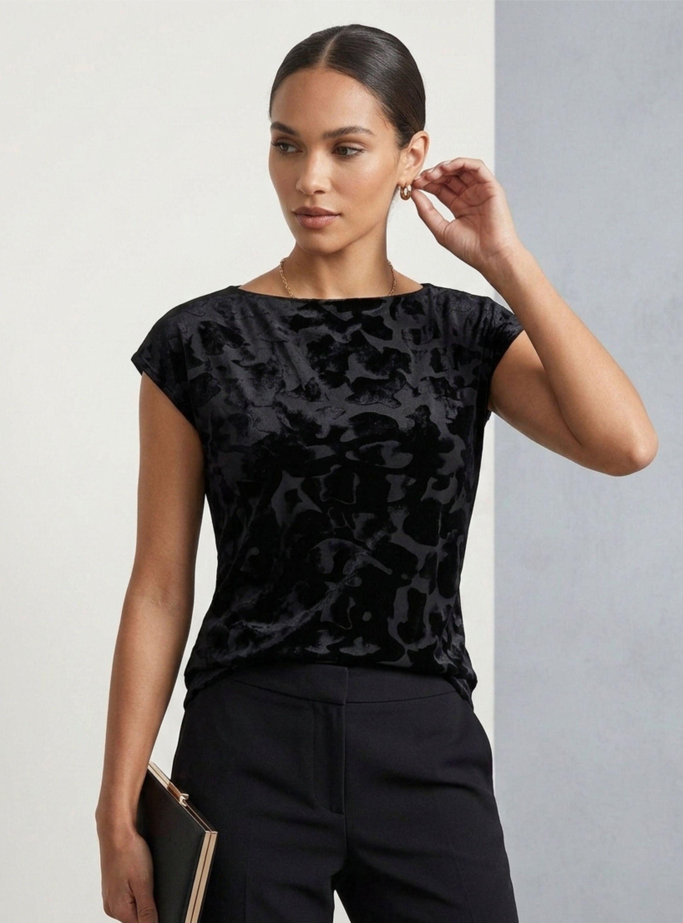 Blusa de Terciopelo Devoré con Estampado de Leopardo Negro-2