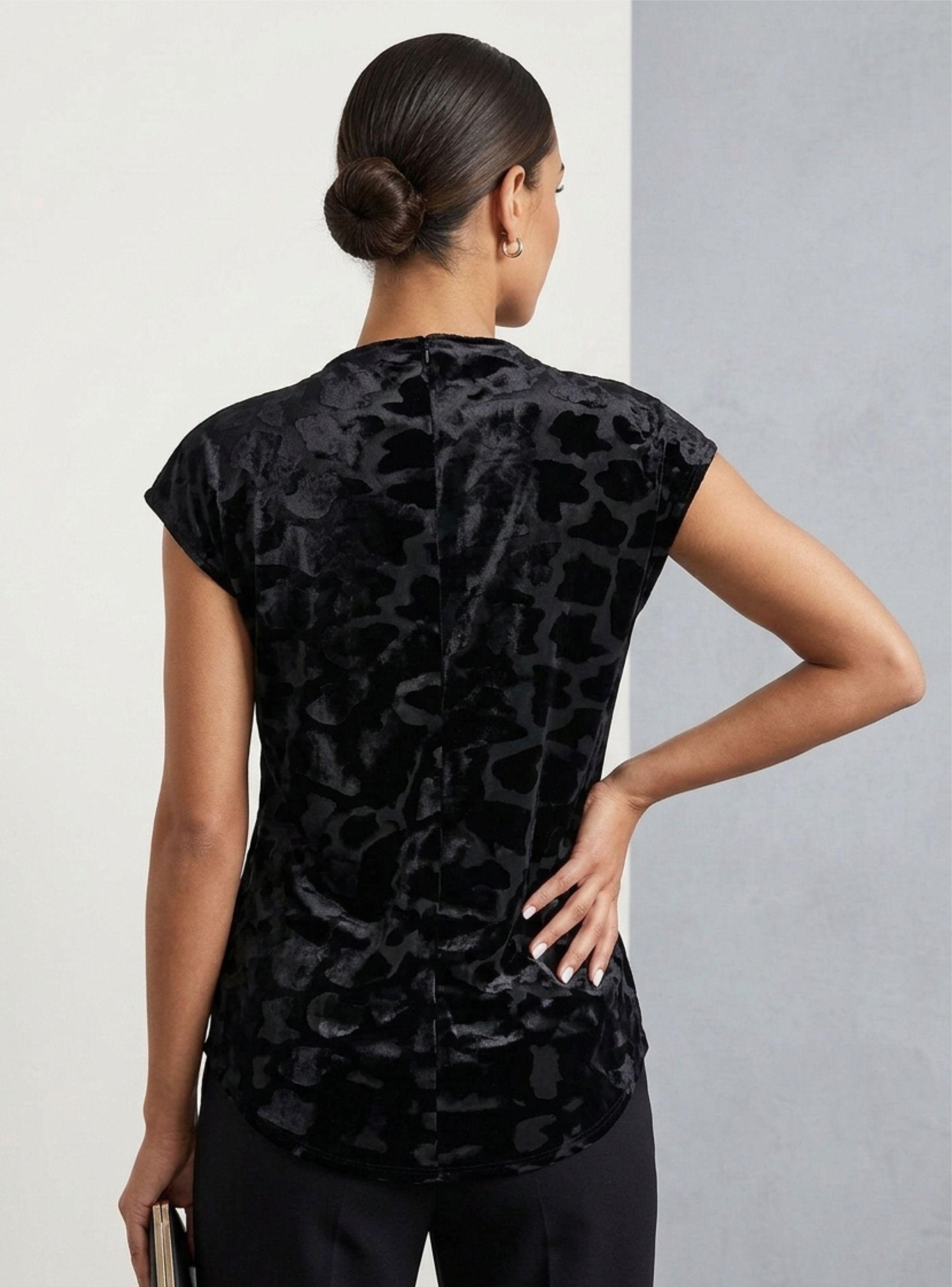 Blusa de Terciopelo Devoré con Estampado de Leopardo Negro-3