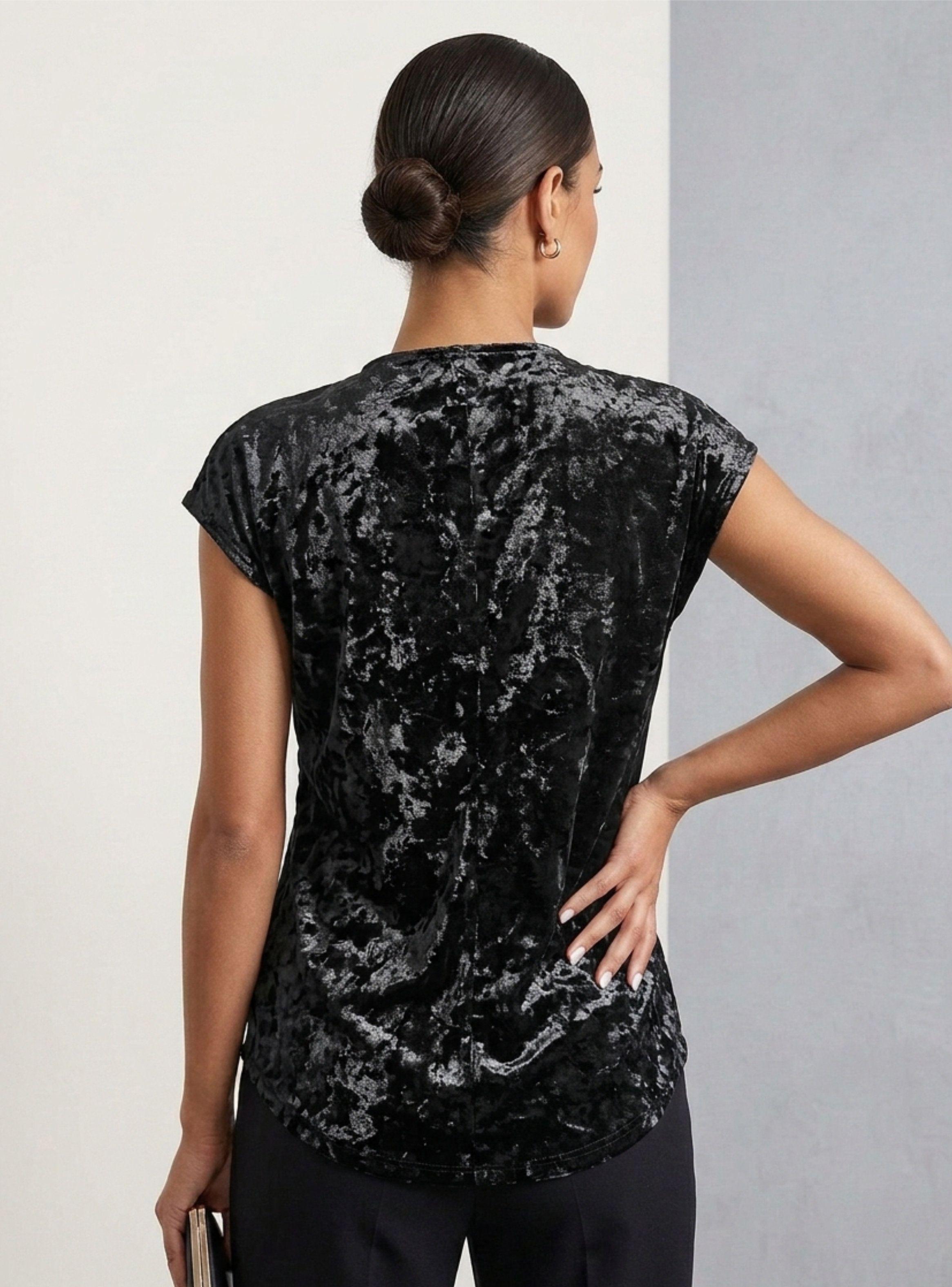 Blusa de Terciopelo Devoré con Estampado de Leopardo Negro-3