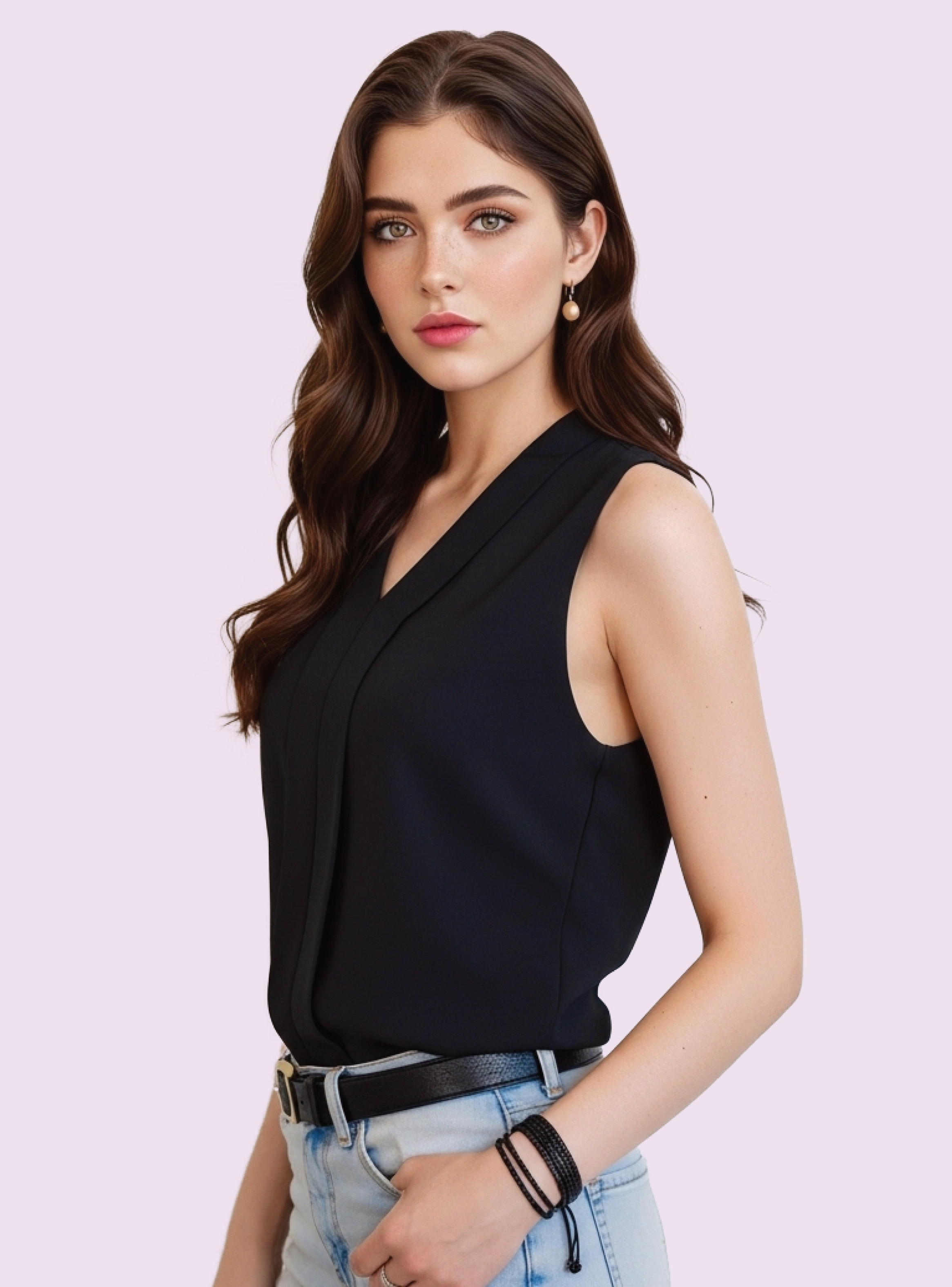 Blusa de mujer sin mangas Negra Oficina con caida COLOBO-2