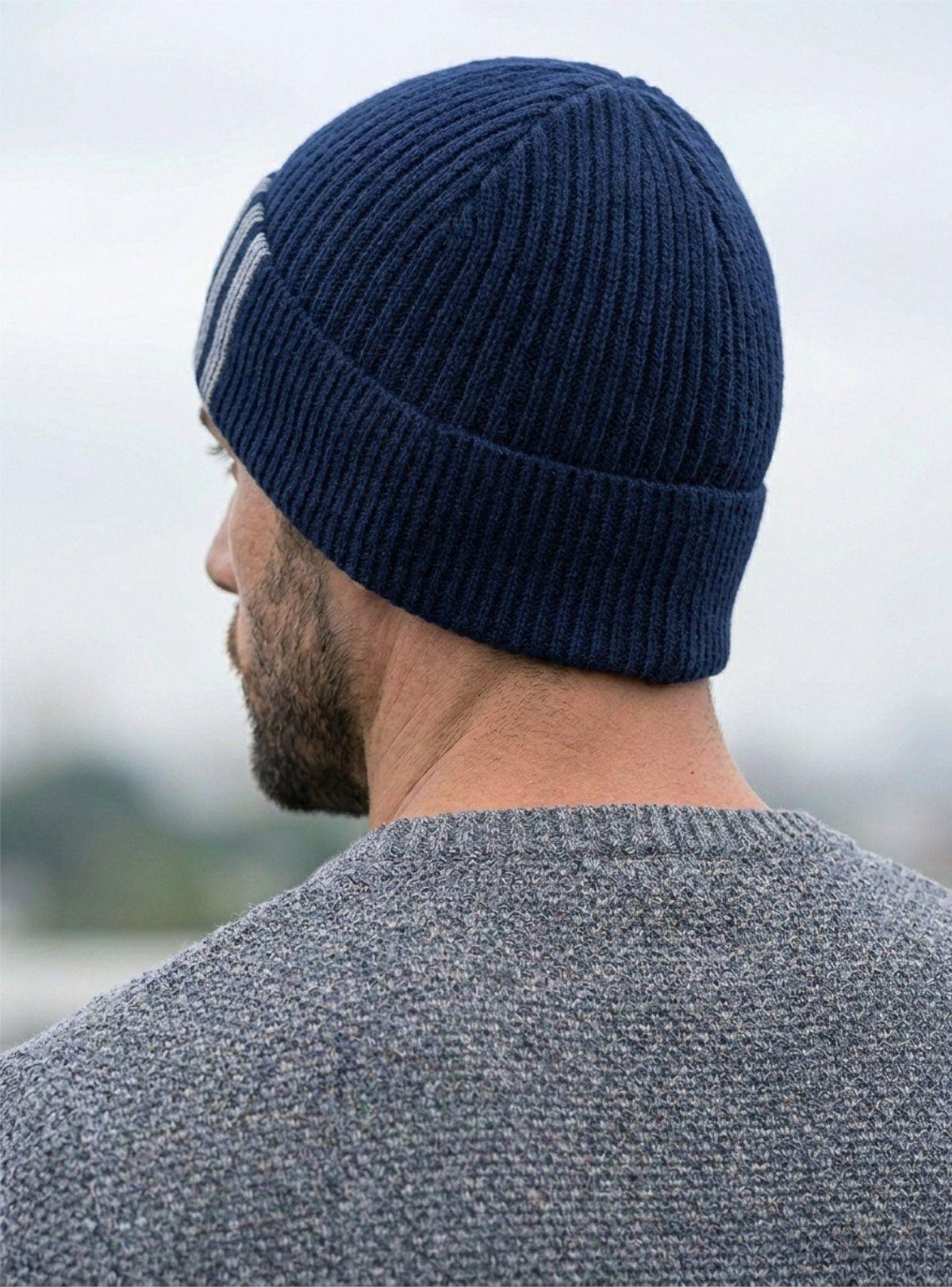 Gorro de Lana Azul Marino con Detalles de Rayas Grises para Hombre 4L-2
