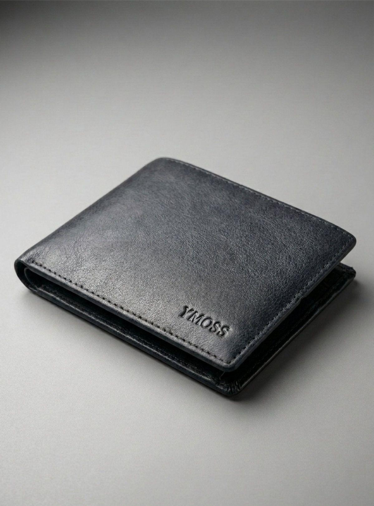 Billetera de Hombre 100% cuero Navy Blue Bi-fold Minimalista-4