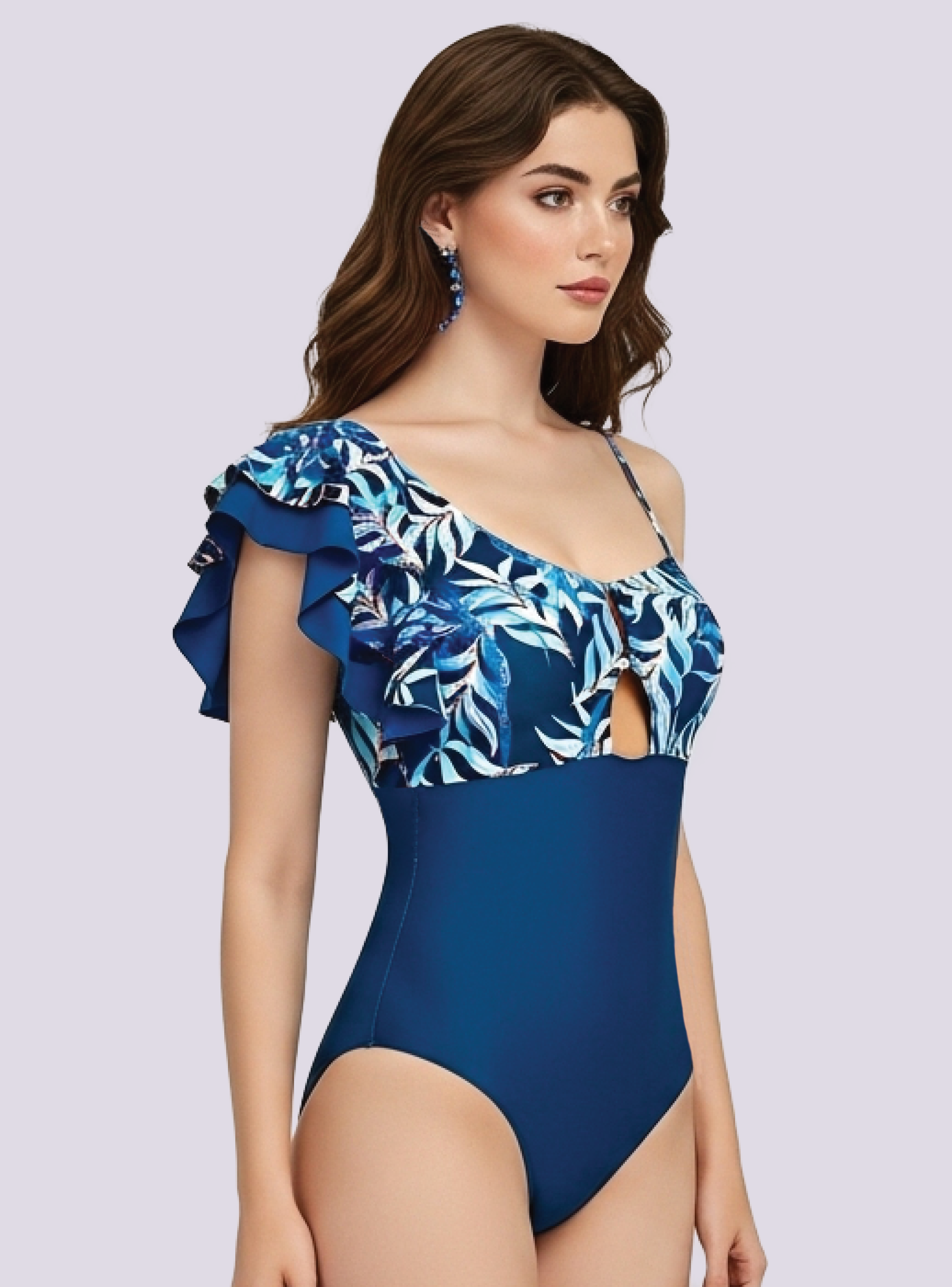 Traje de Baño mujer completo una pieza Asimétrico Metal U -2