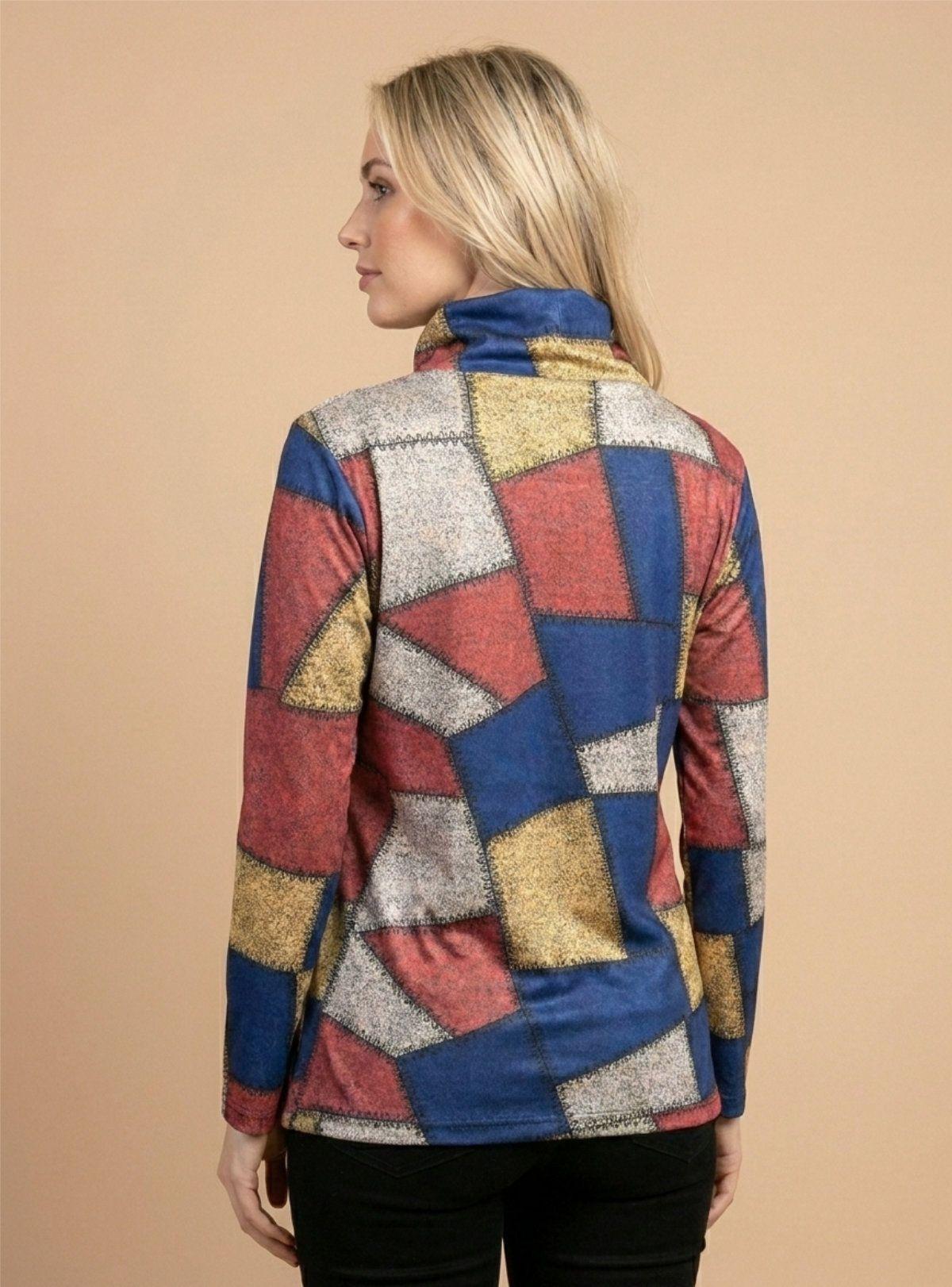 Blusa Polera de Invierno Patchwork Sudadera Polar Mujer | Cuello alto-2