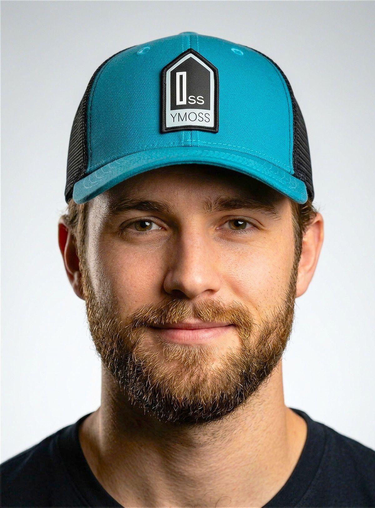 Jockey Trucker Gorra Premium YMOSS - Turquesa y Negro con Parche Geométrico-0