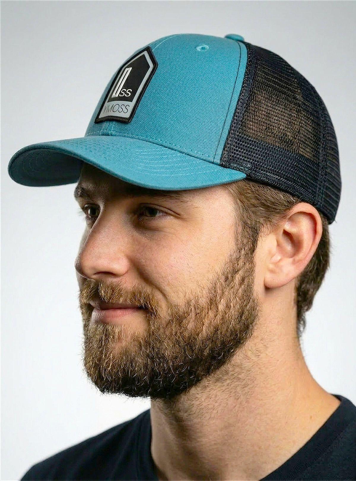 Jockey Trucker Gorra Premium YMOSS - Turquesa y Negro con Parche Geométrico-2