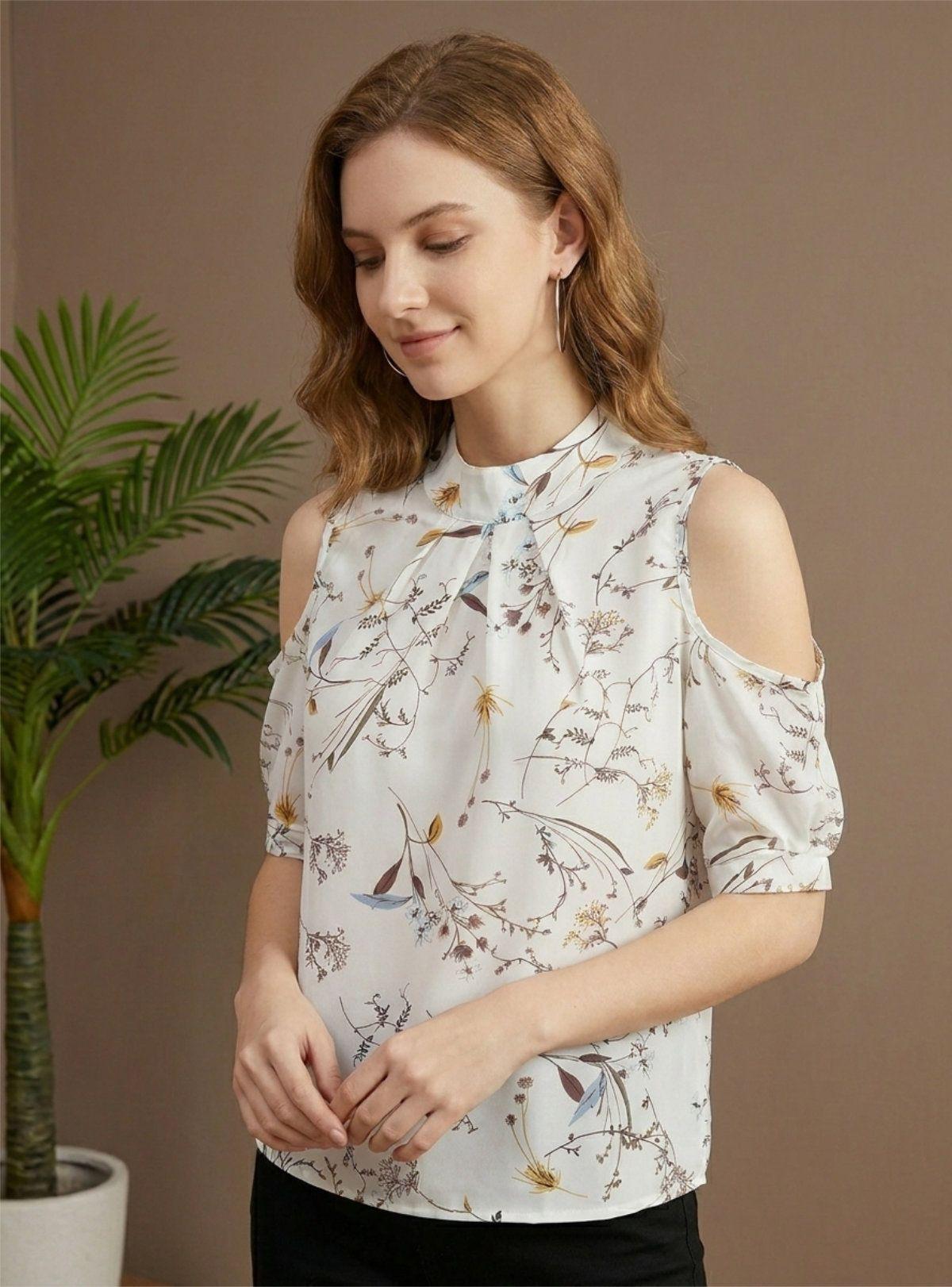Blusa de Mujer Floral "Garden Breeze" con Hombros Descubiertos y Cuello Halter-0