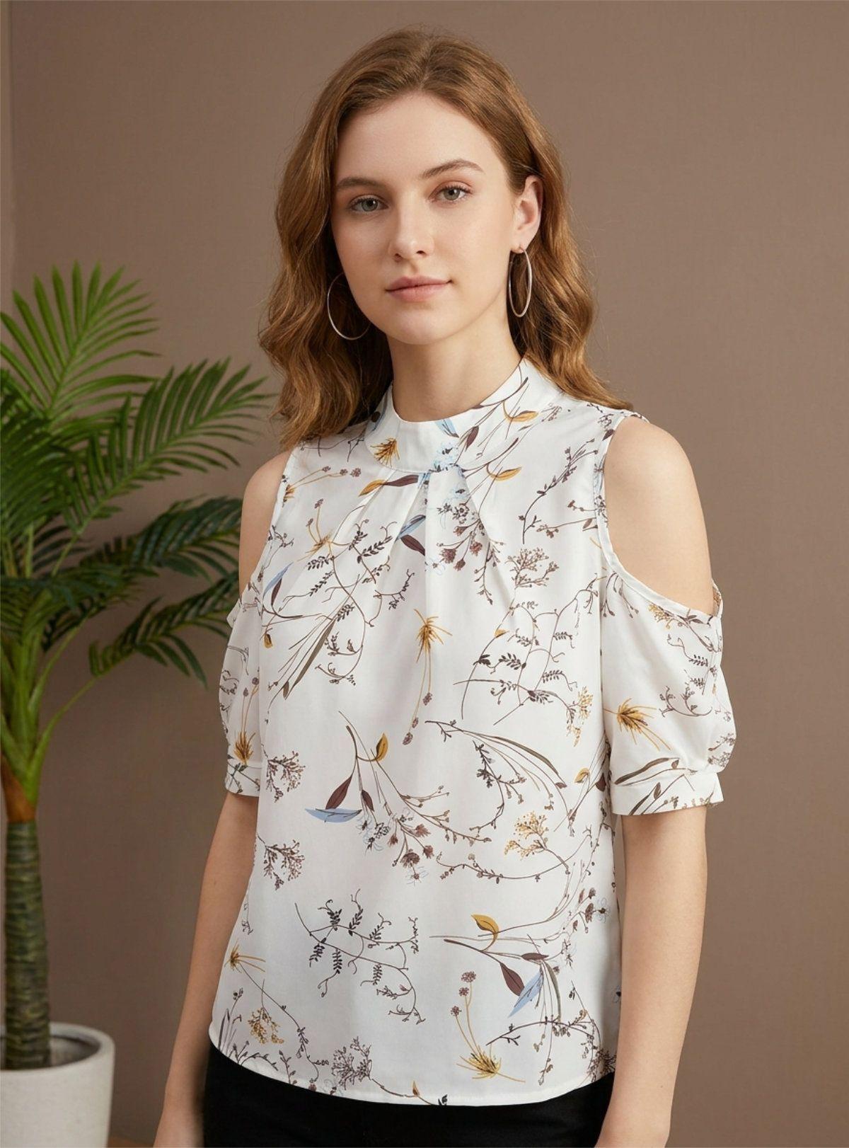 Blusa de Mujer Floral "Garden Breeze" con Hombros Descubiertos y Cuello Halter-2