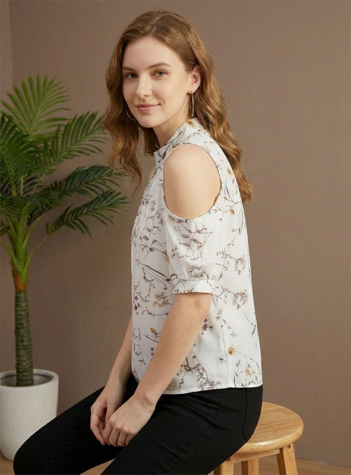 Blusa de Mujer Floral "Garden Breeze" con Hombros Descubiertos y Cuello Halter-3