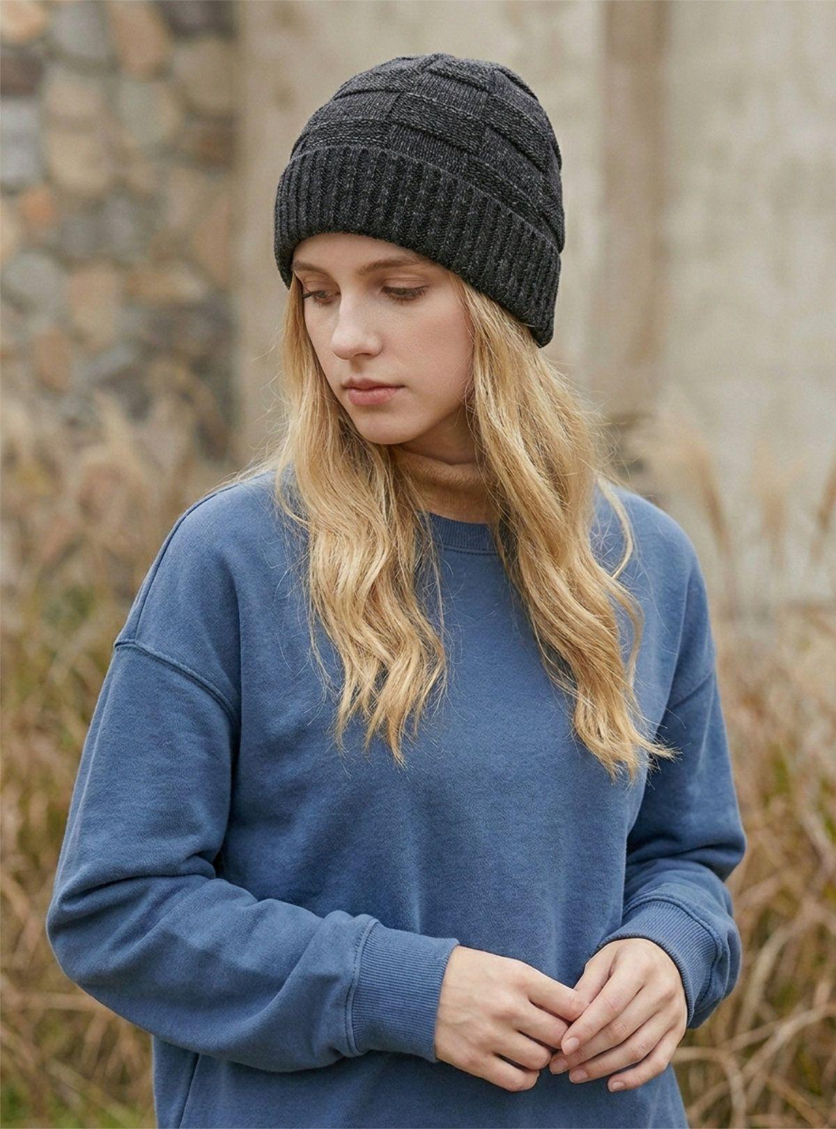 Gorro de Punto Gris Carbón Negro para Mujer | Gorro Lana Invierno Premium Masc-4