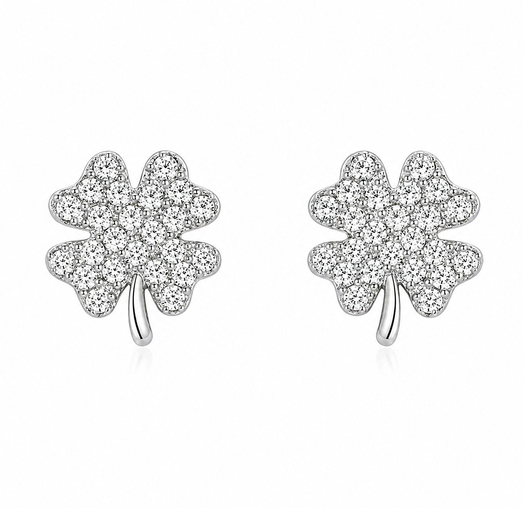 Aros Plata Mujer Trebol Circones y Cristales-0