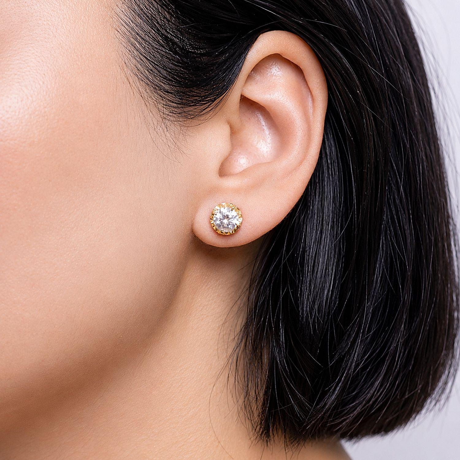 Aros Mujer Oro Amarillo 18 Kts Chaton Circon Blanco-3