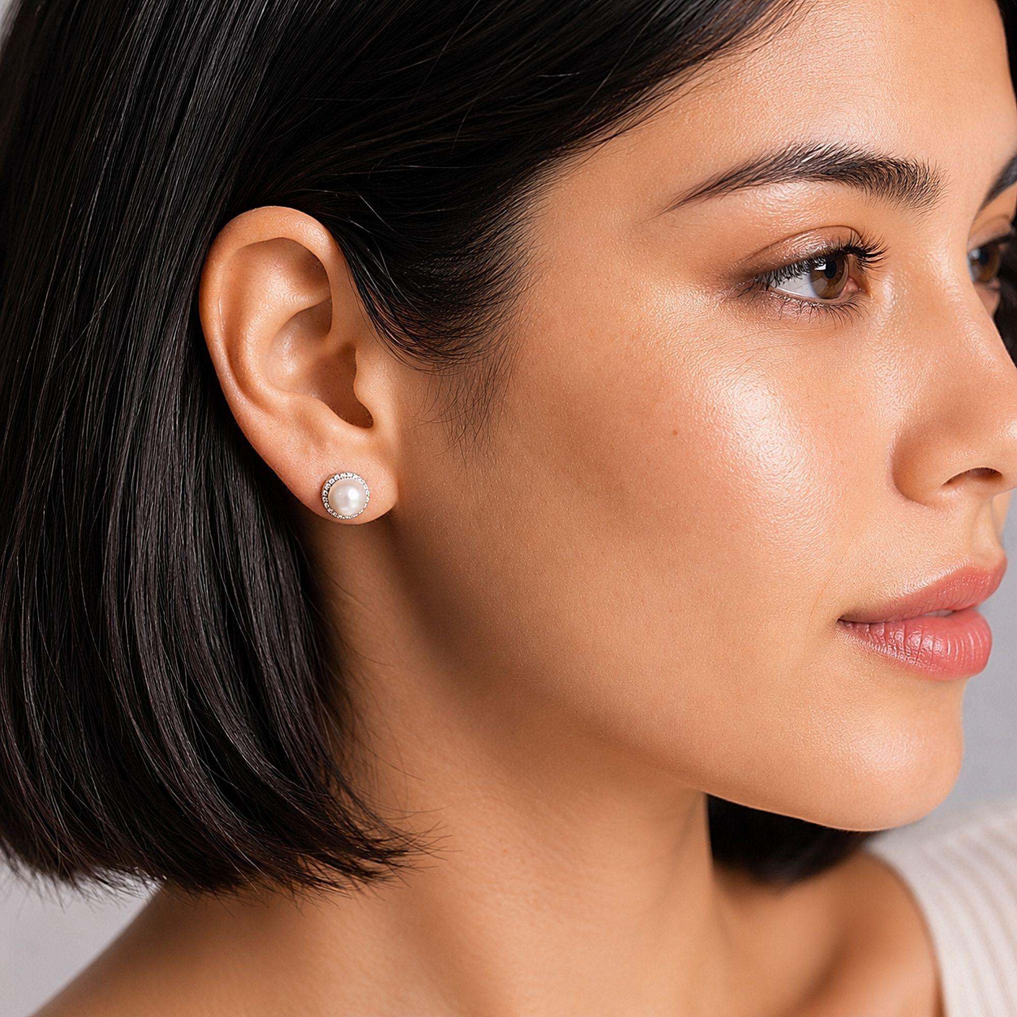 Aros Plata Mujer Perla Natural de Rio y Circones Blancos-2