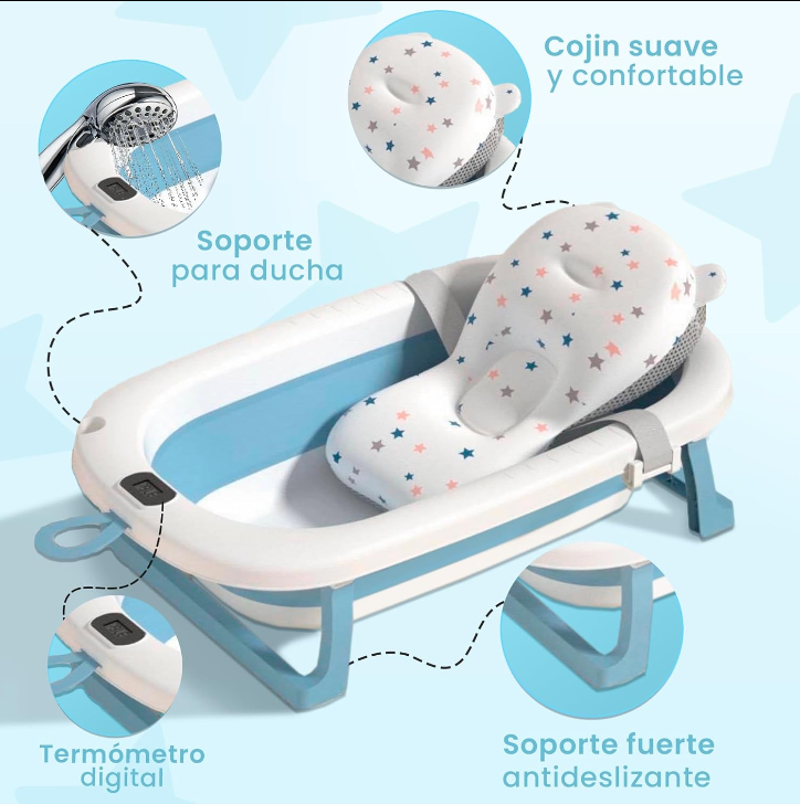 Bañera Plegable con Termómetro Verde-3