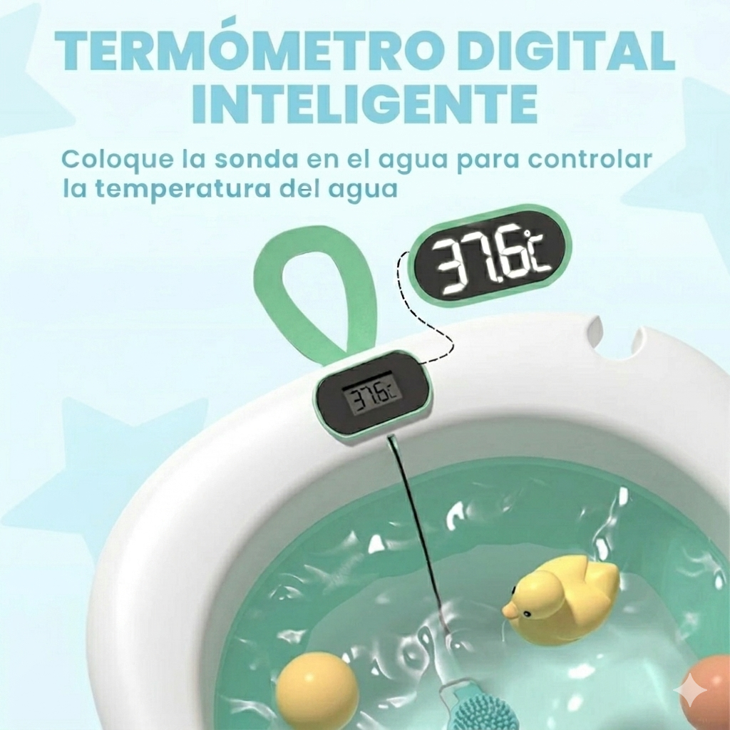 Bañera Plegable con Termómetro Verde-4