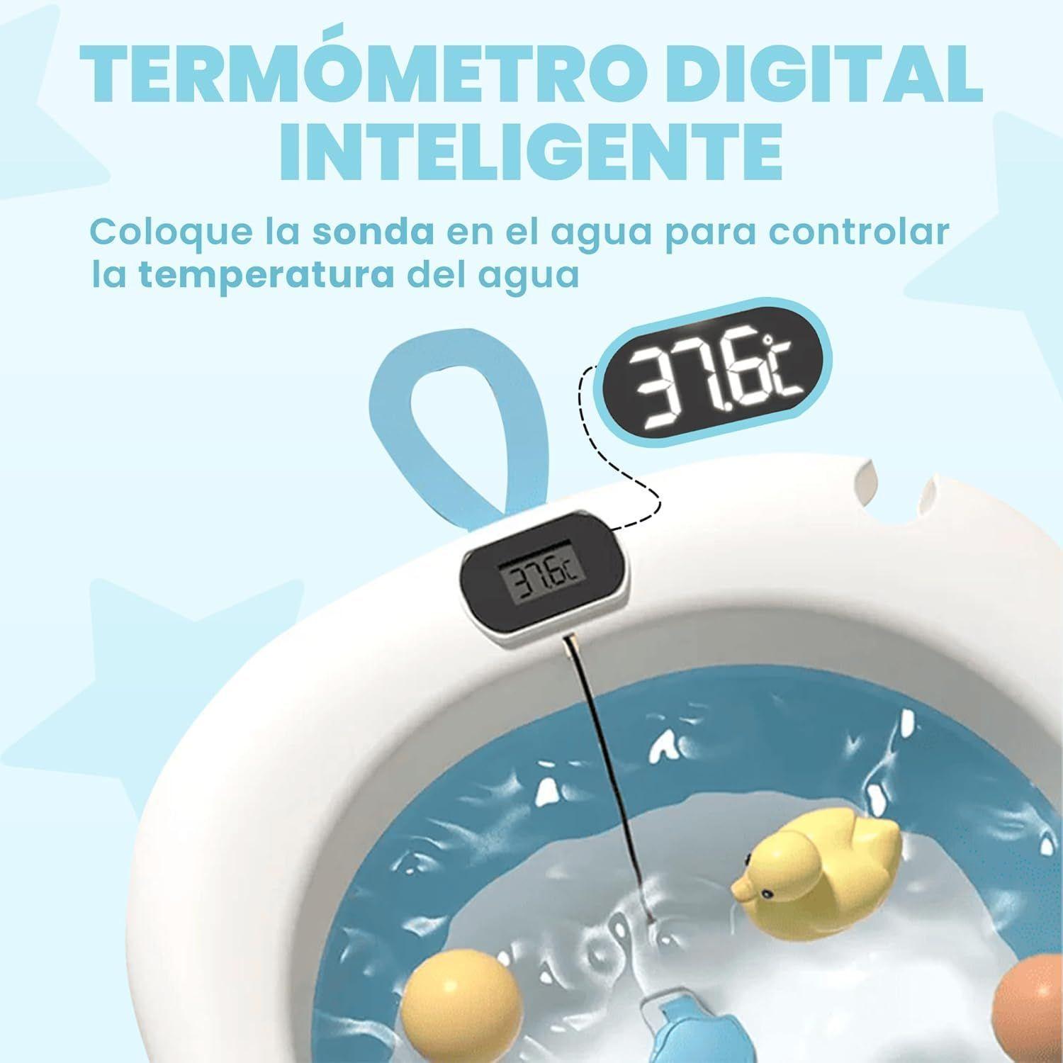 Bañera Plegable con Termómetro Azul-4