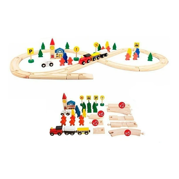 Pista de Trenes de Madera 48 piezas-2