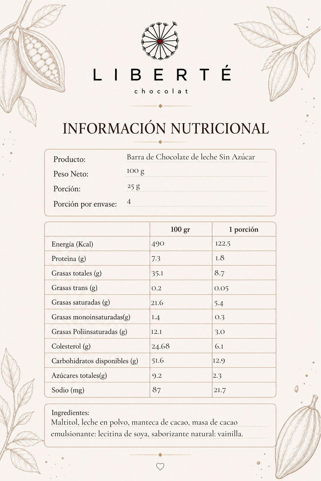 Barra Sin Azúcar De Chocolate De Leche 35 Cacao 100 g-2
