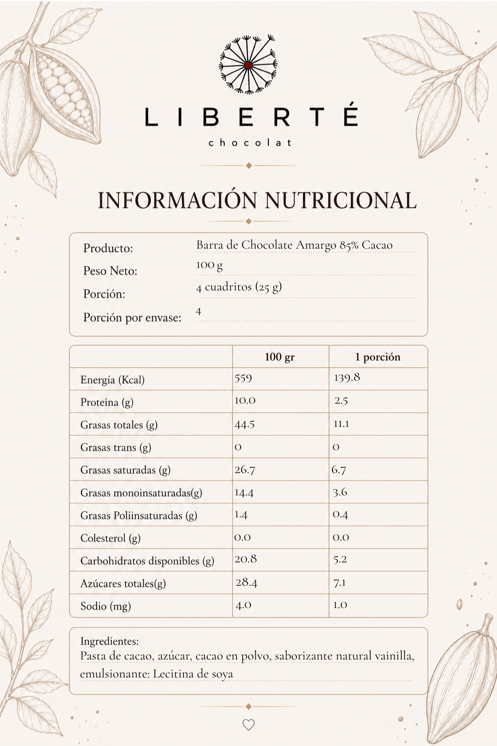 Barra de Chocolate Amargo 85 Cacao 100 g-2