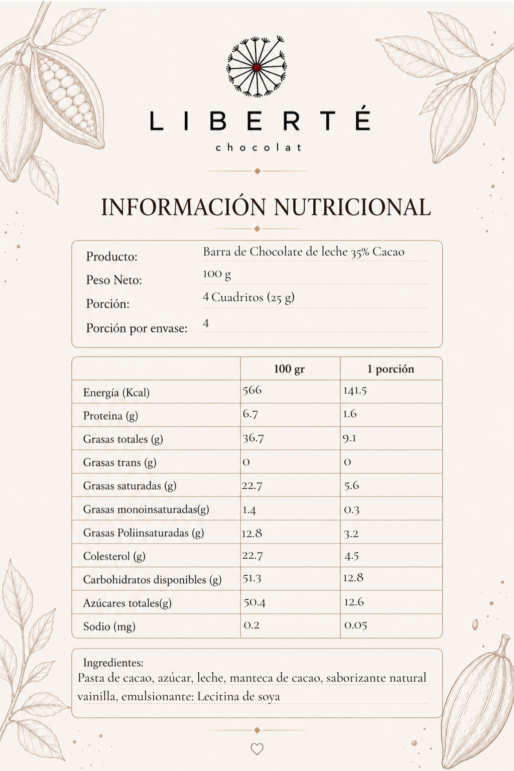 Barra de Chocolate de Leche 35 Cacao 100 g-2