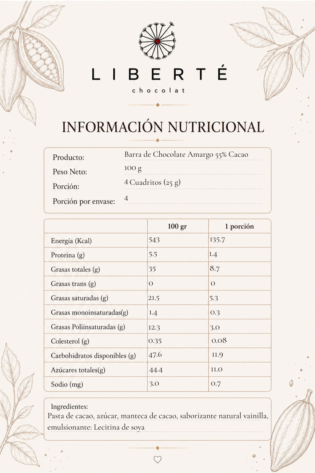 Barra de Chocolate Semi Amargo 55 Cacao 100 g-2