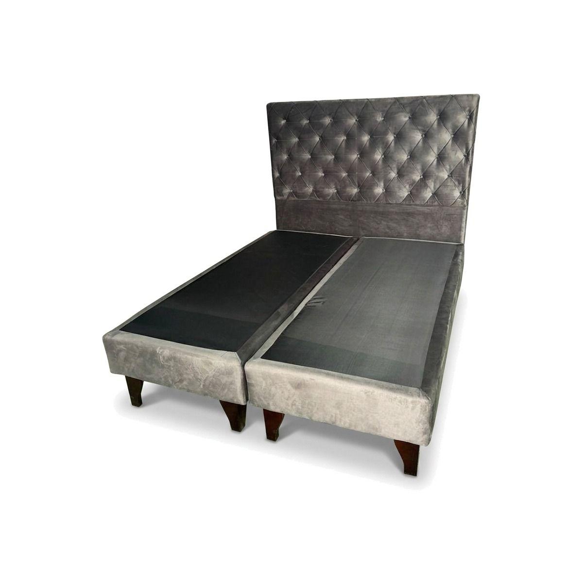 Cama Europea con respaldo capitone Niseth tela felpa color gris 2 plazas colchón 21 cm-2