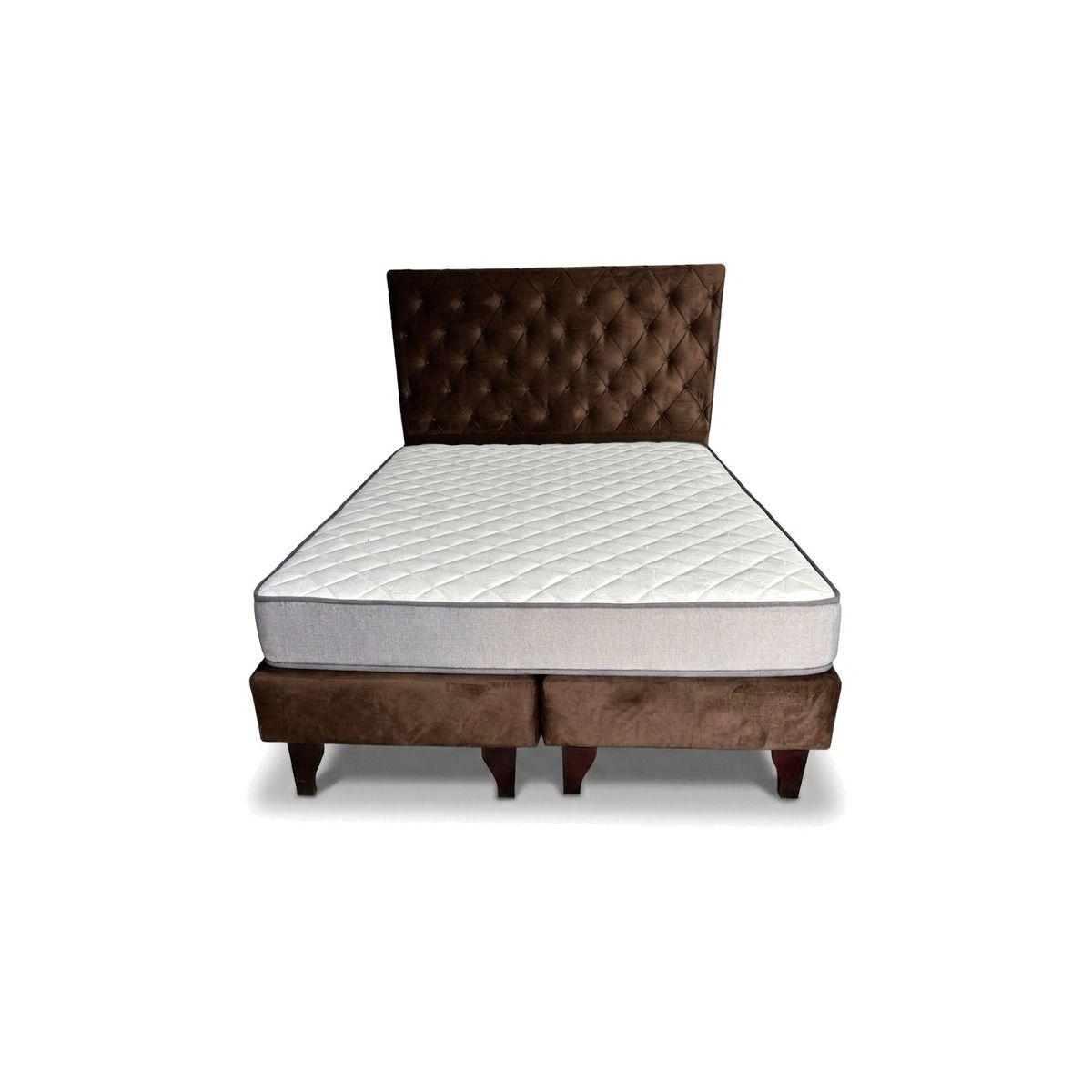 Cama Europea con respaldo capitone Niseth tela felpa color gris 2 plazas colchón 21 cm-0
