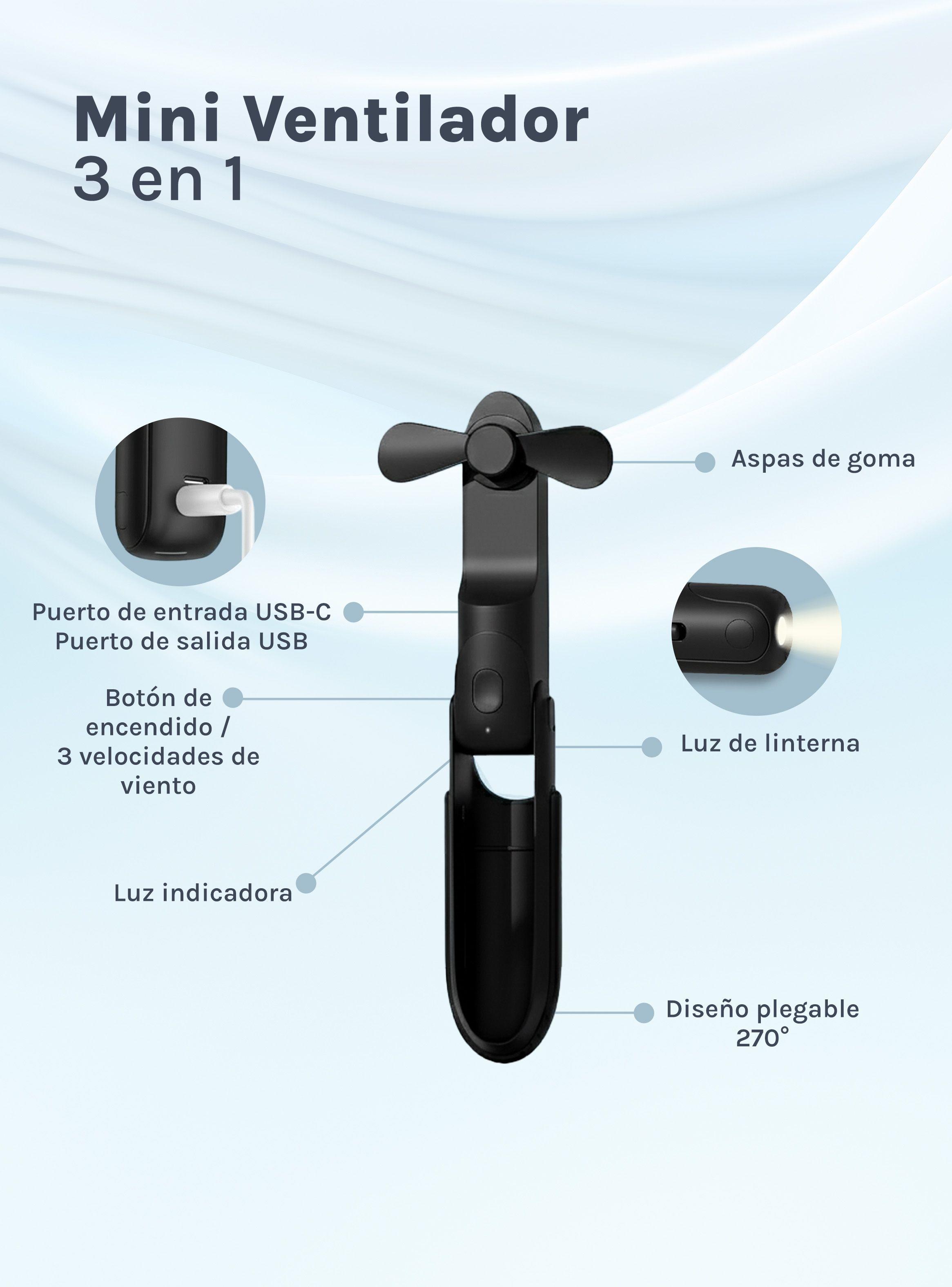 Mini Ventilador Recargable 3 en 1 Negro-3