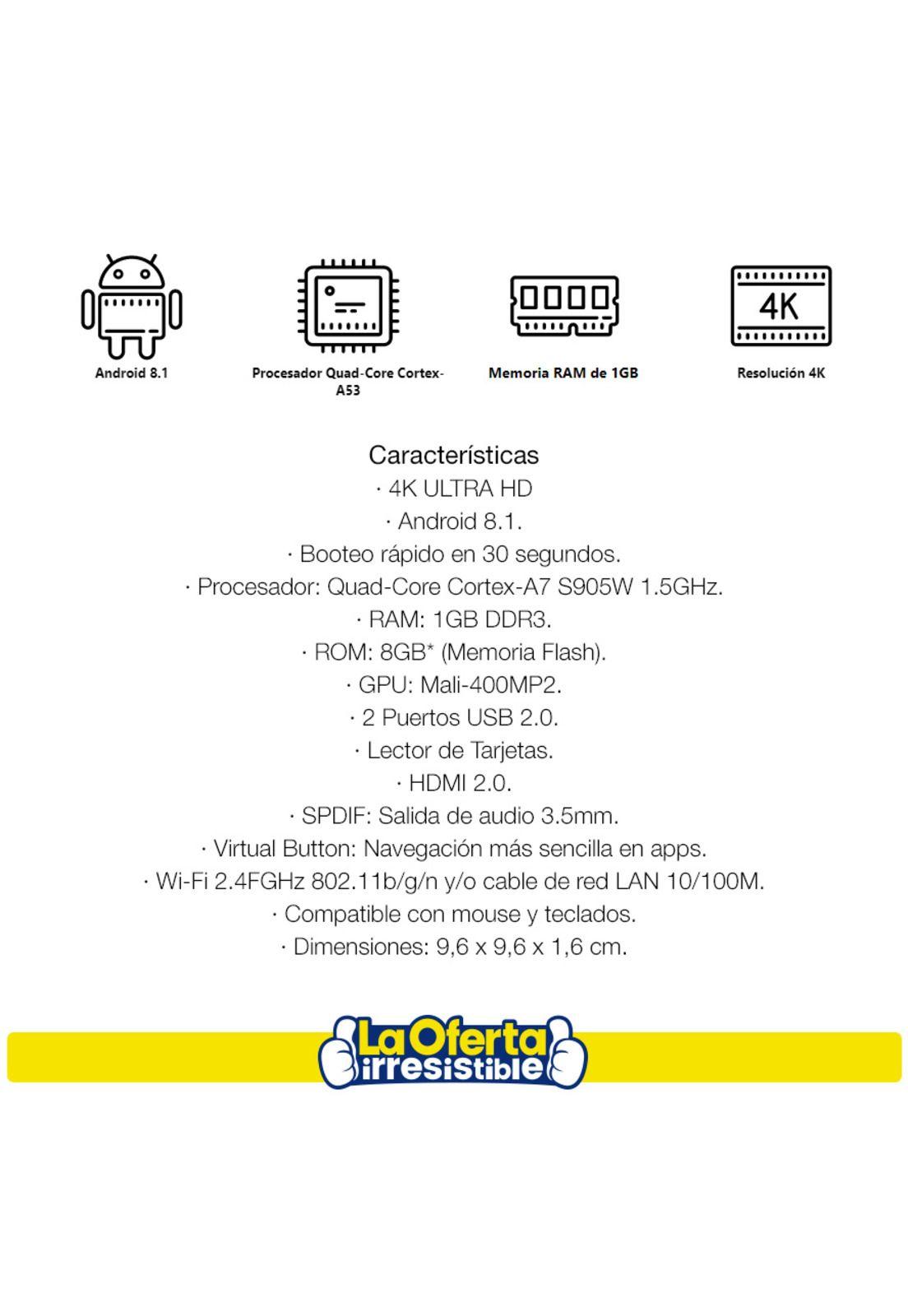 Smart Tv Box KOLKE Android 8,1 Ultra HD 4K 1GB 8GB Netflix Youtube-2