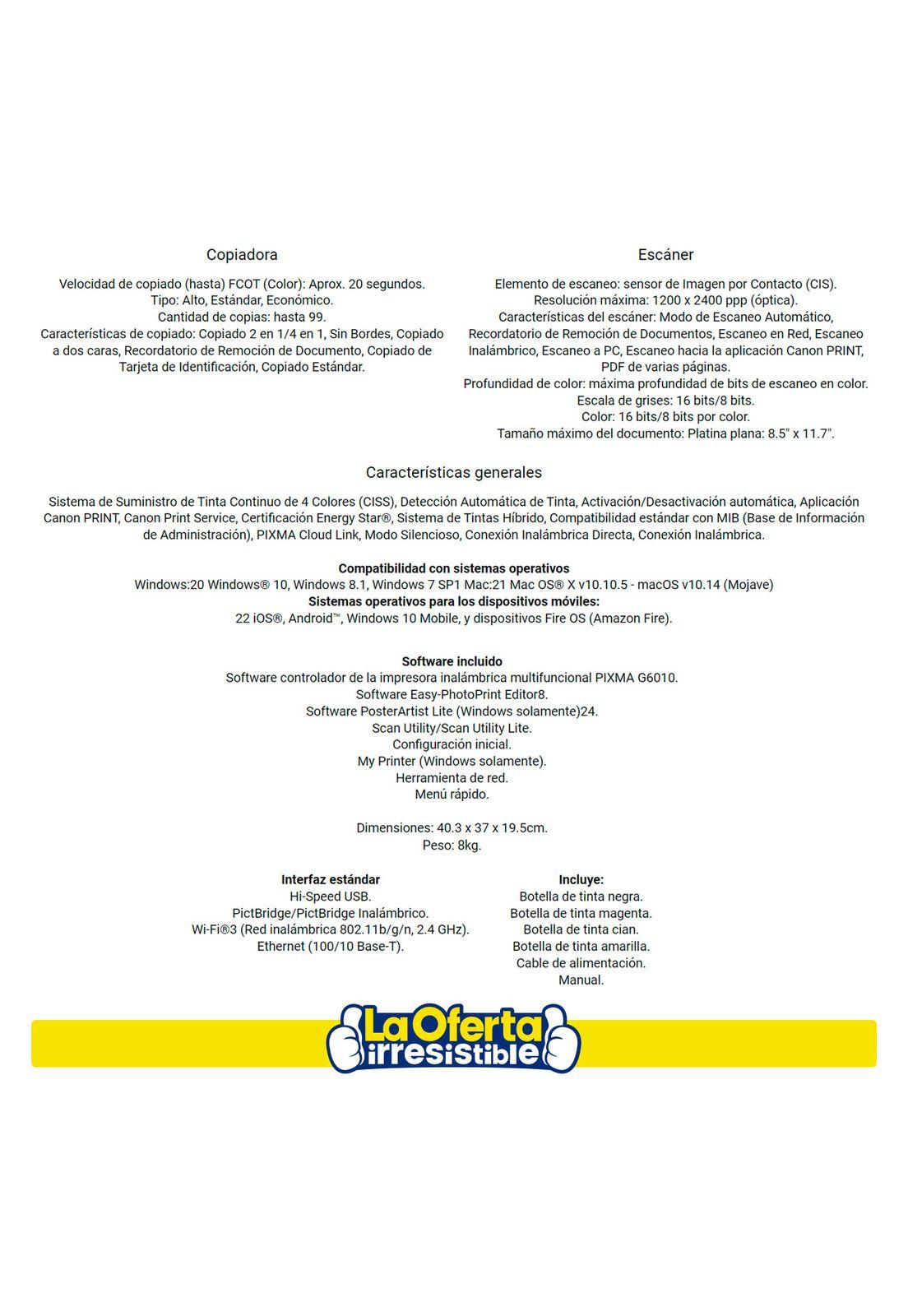 Impresora Multifuncional Copiadora Canon Pixma G6010 Wifi-2