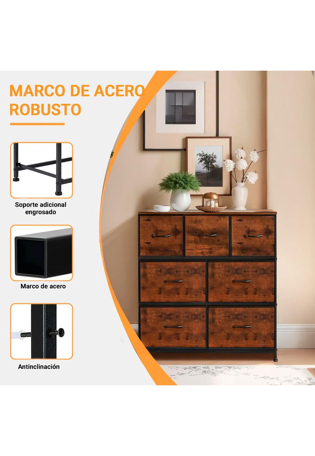 Cómoda Cajonera DecoTeam Acero Con Tapa de Madera 7 Cajones-4