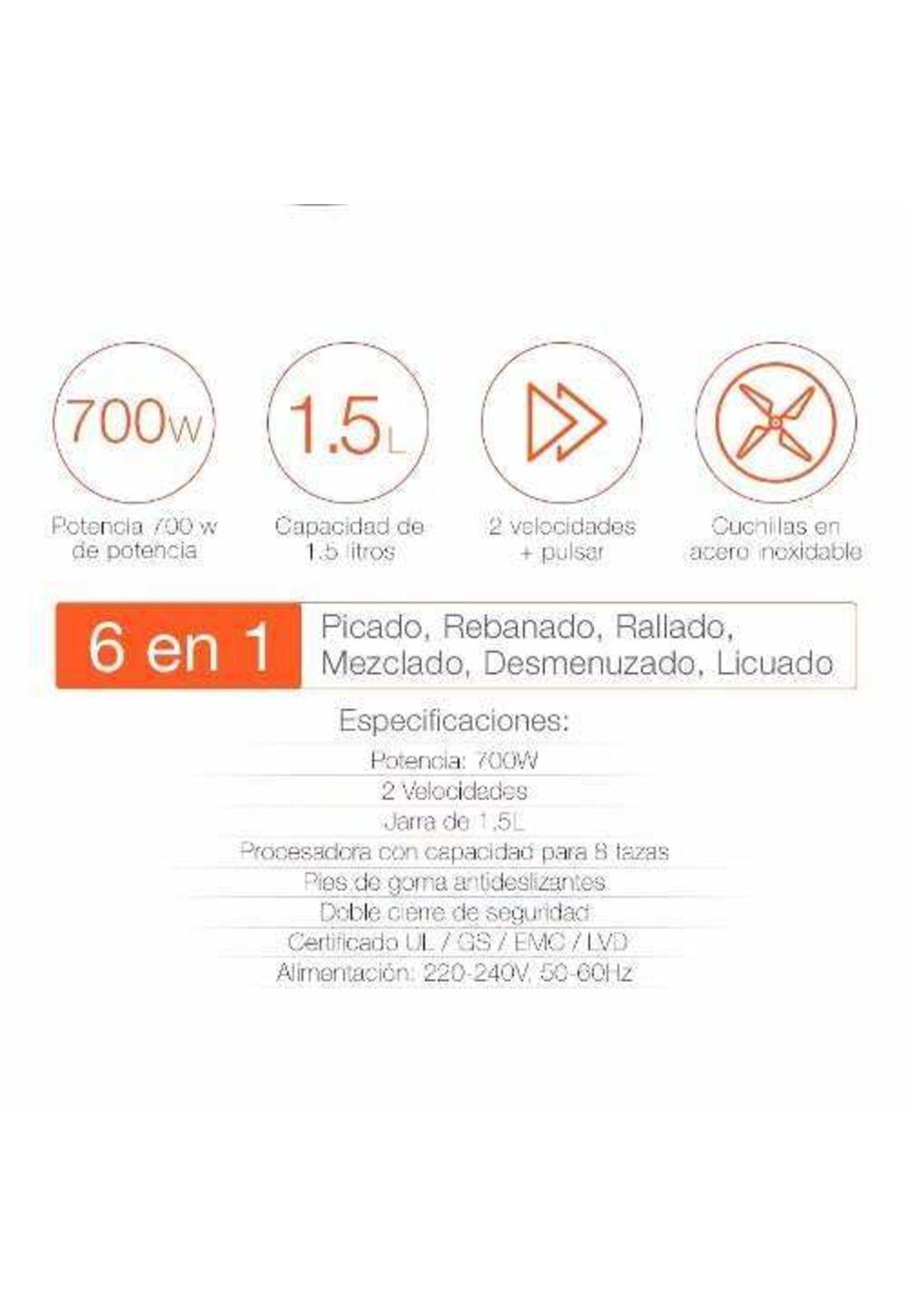 Multiprocesadora De Alimentos Nappo 6 En 1 Jarra 1.5l Loi-3