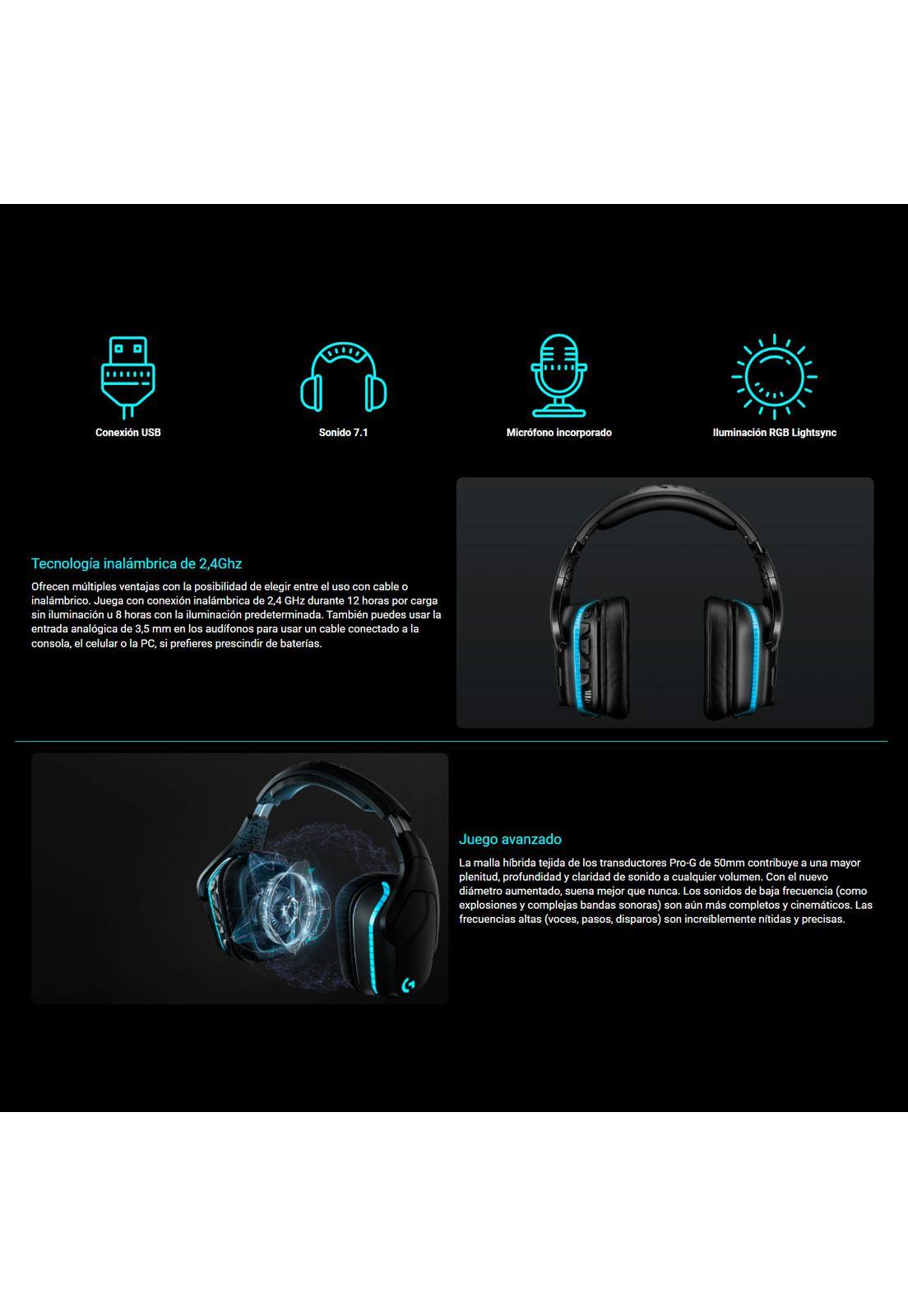 Audífonos Gamer Inalámbricos Logitech G935-2